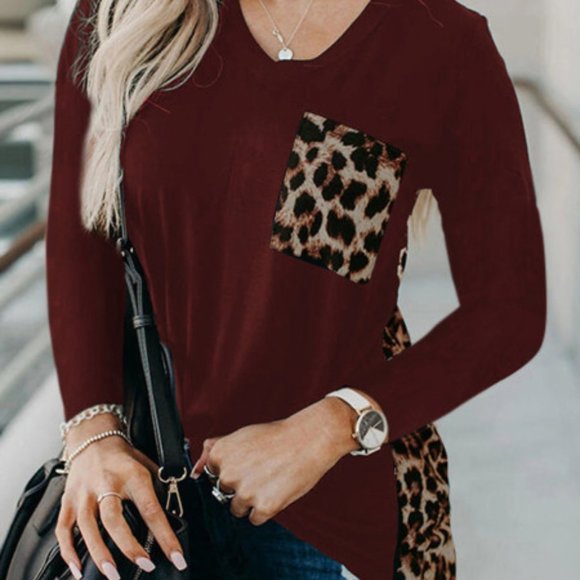 Long Sleeve Leopard Print - Burgendy - Picture 2 of 7